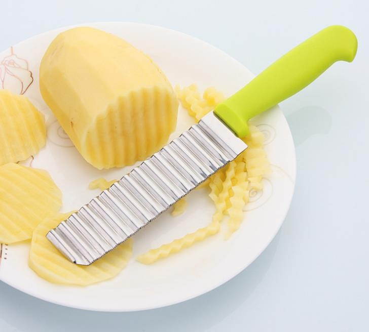 Potato French Fry Cutter Stainless Steel Kitchen Accessories Serrated Blade Easy Slicing Banana Fruits Potato Wave Knife Chopper