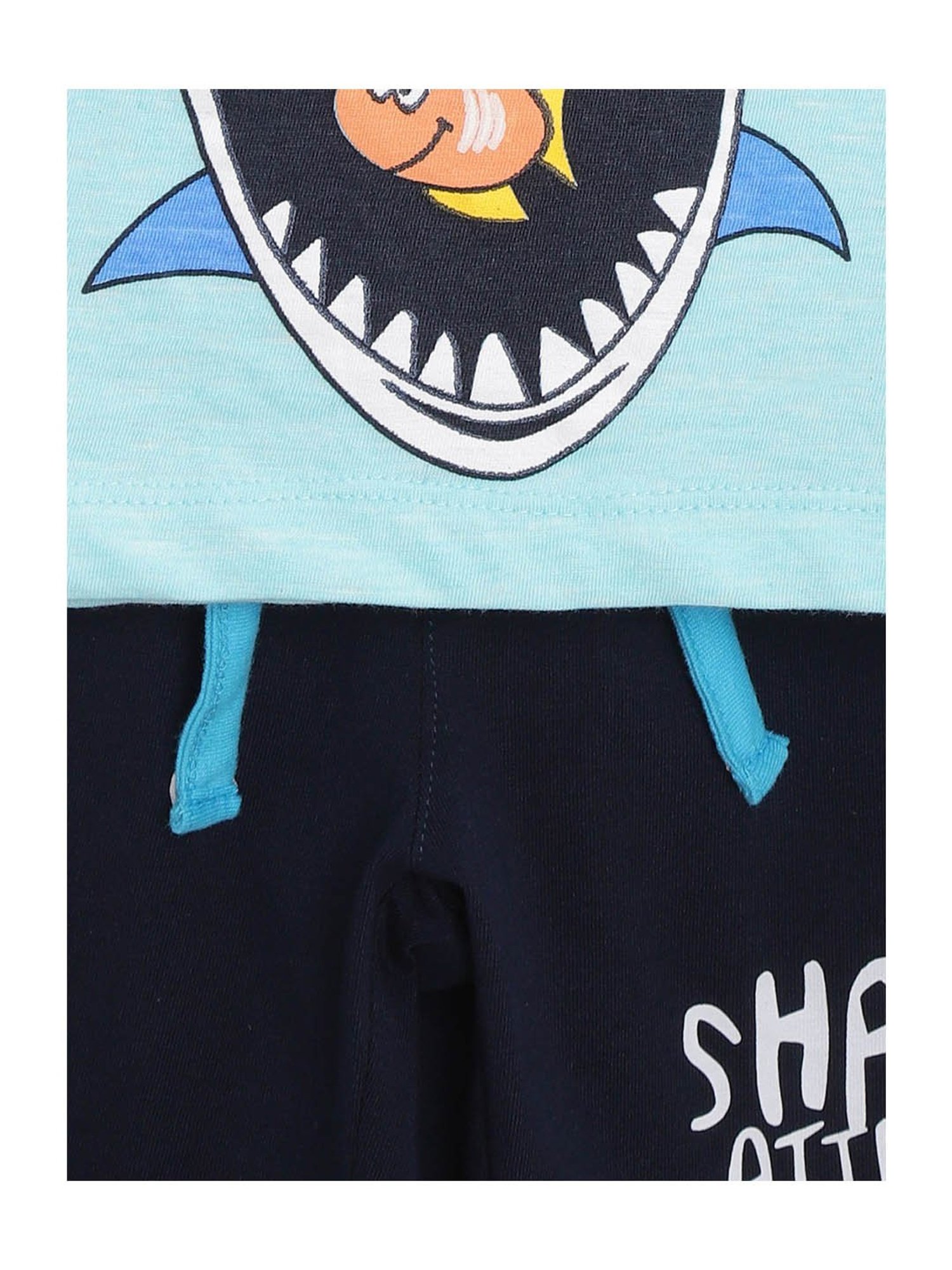 Lazy Shark Kids Navy & Blue Printed  T-Shirt with  Shorts