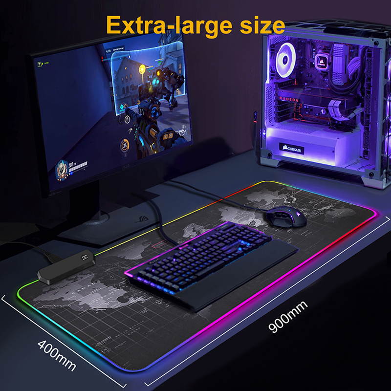 LED Flash Gaming Mouse Pad RGB Glowing Anti-slip Gamer Grande Mouse Keyboard Mat Expand Keyboard Pad 900*400*4mm /35.43*15.75*0.16 inches