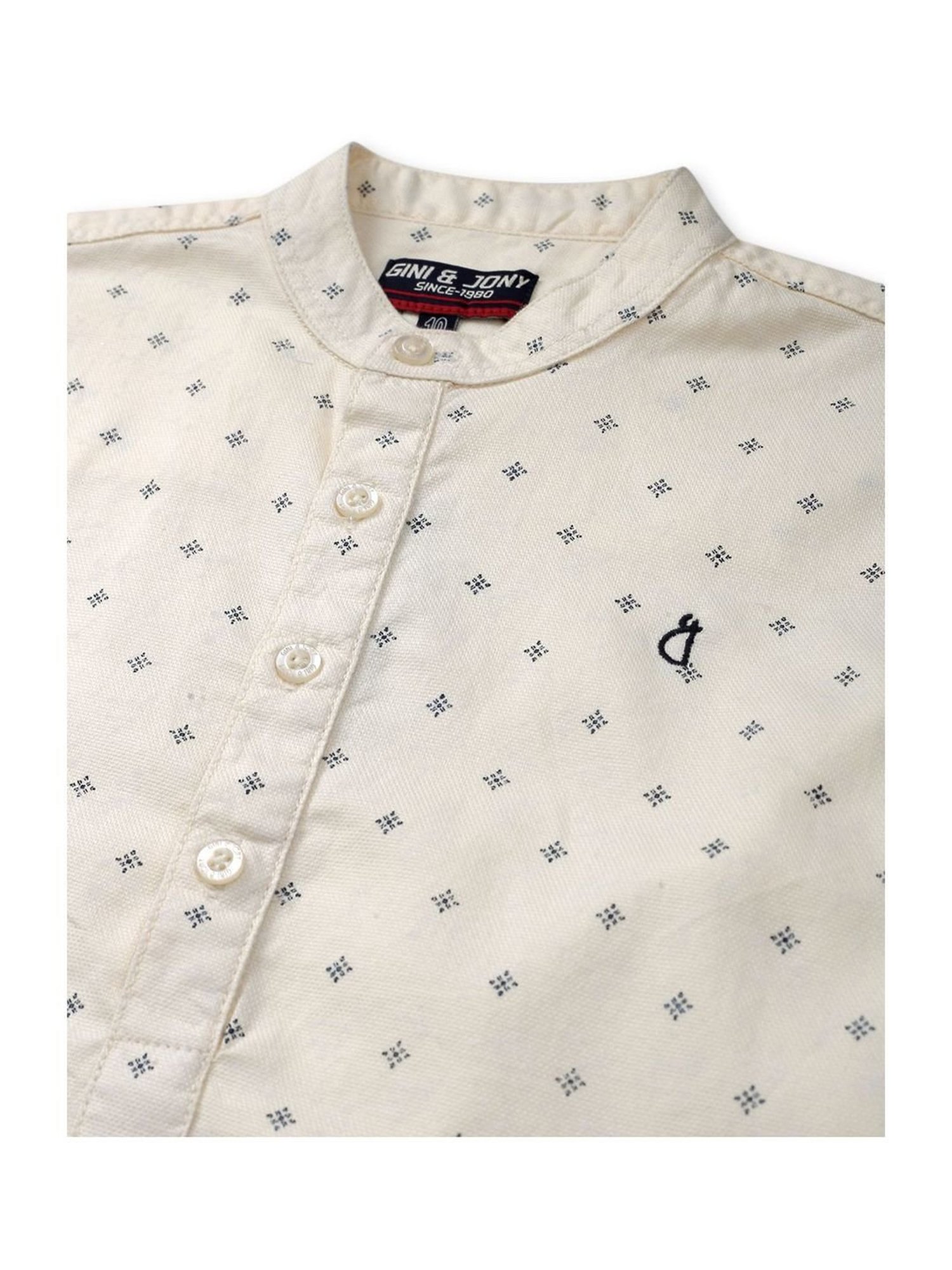 Gini & Jony Kids White Cotton Printed Full Sleeves Shirt