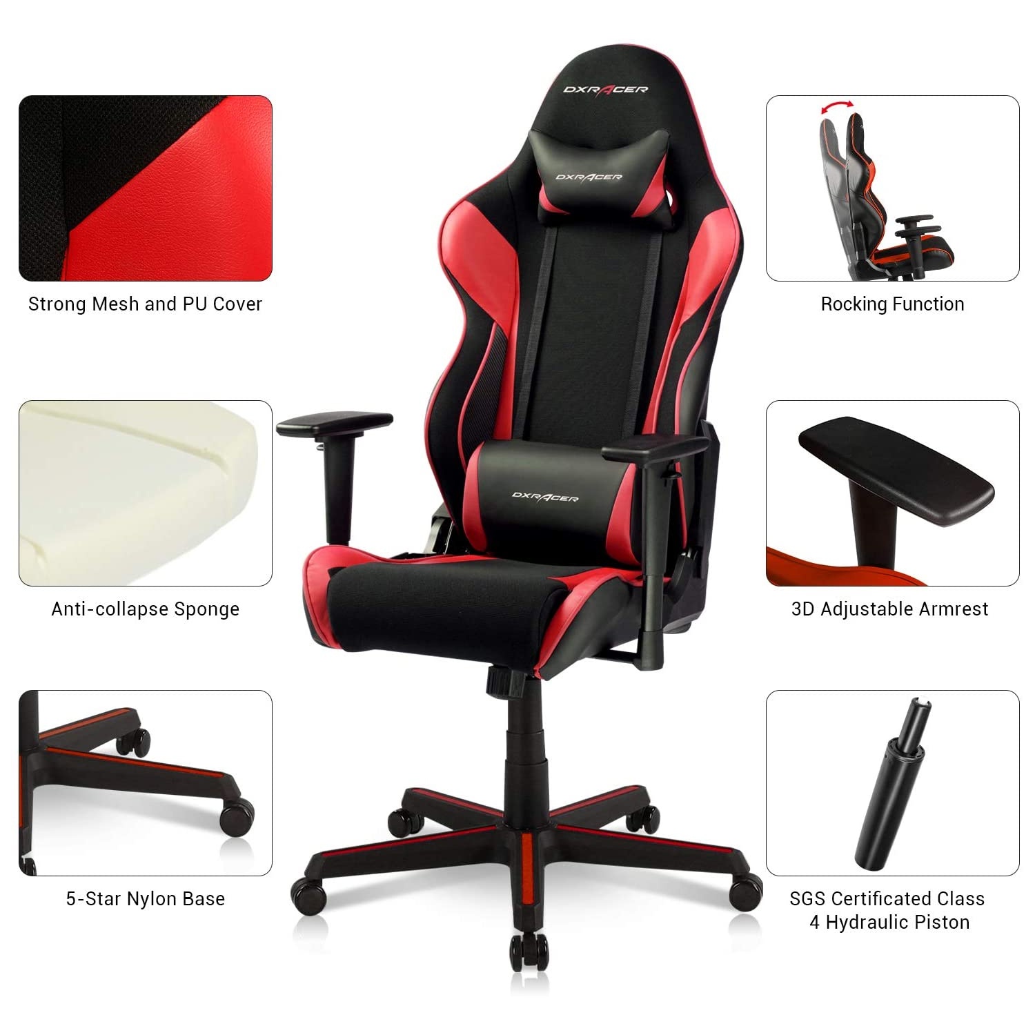 Gaming Chair, Racing Style Computer Desk Chair Padded Armrests Ergonomic Lumbar Support Adjustable Height
