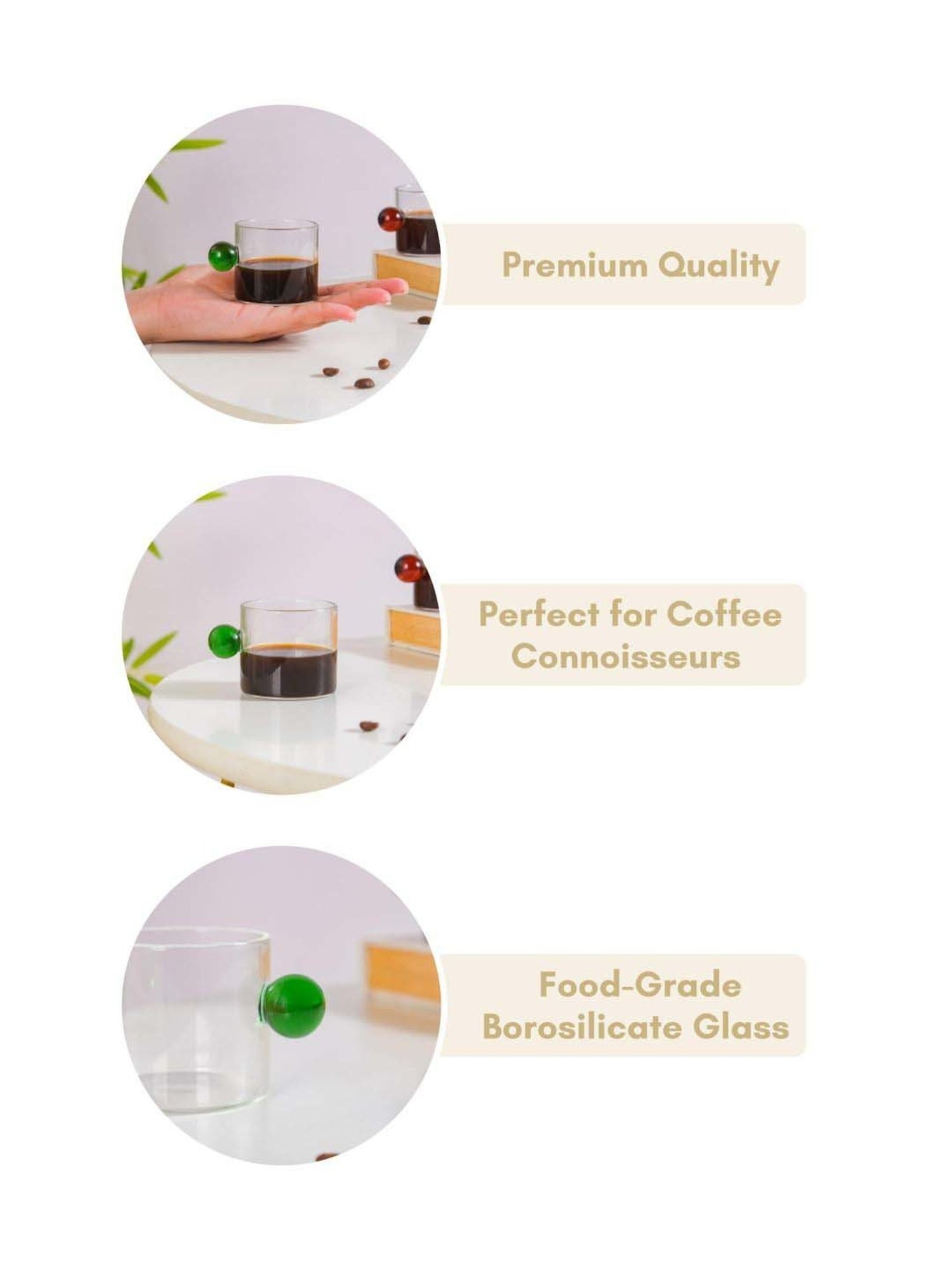 Nestasia Transparent Mini Espresso Shot Glass Cup with Green Colored Handle, 70ml