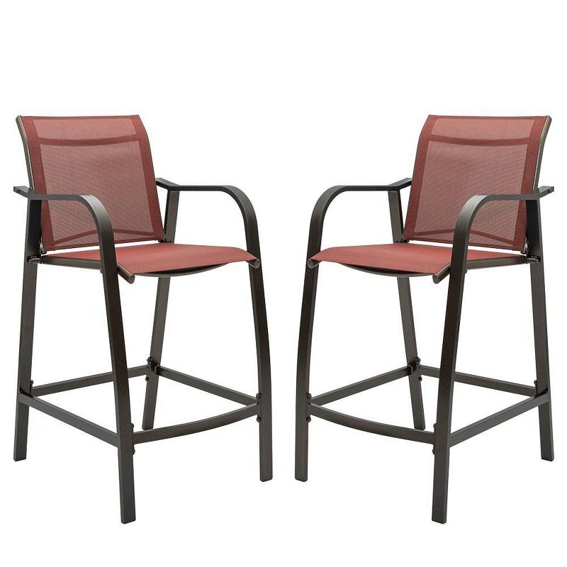 2pc Outdoor Counter Height Aluminum Bar Stools - Orange - Pellebant