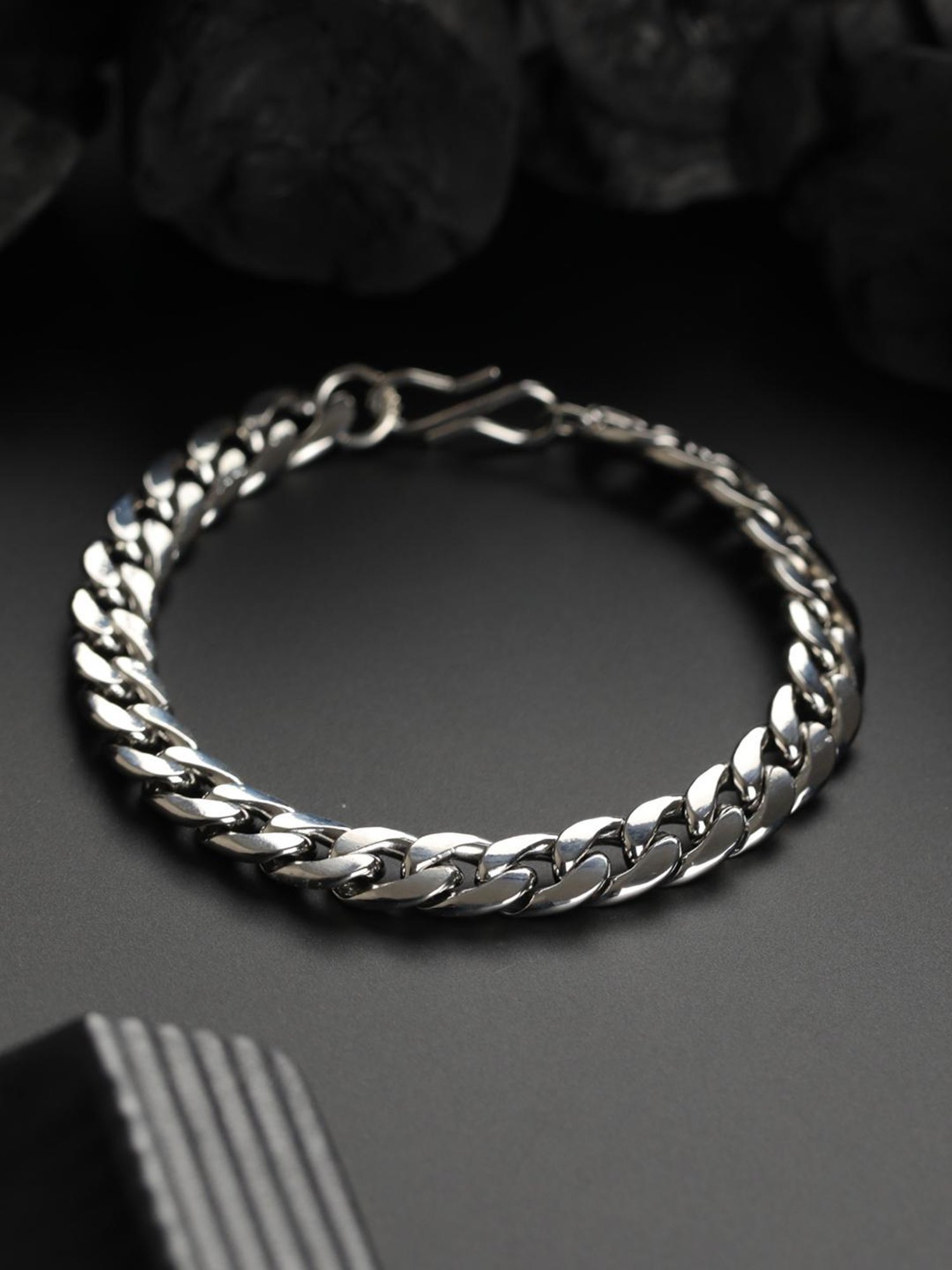 Bold by Priyaasi Curb Chain Silver-Plated Link Bracelet for Men