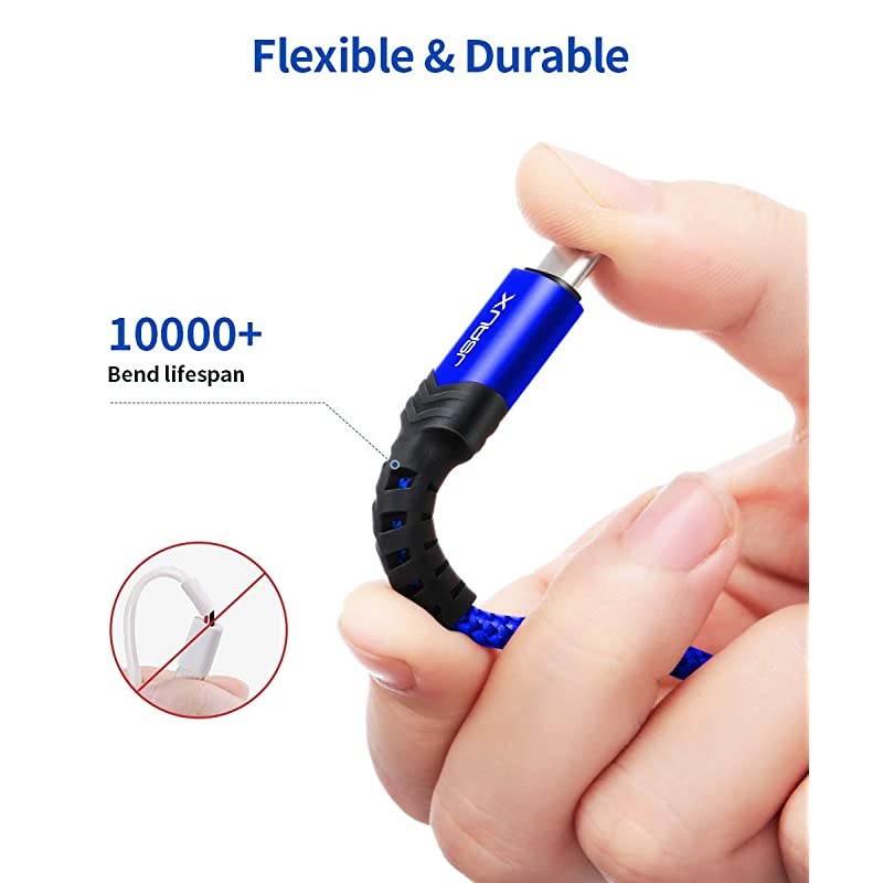 USB Type C Cable 3A Fast Charging 2Pack 66ft  USBA to USBC Charge Braided Cord Compatible with Samsung Galaxy S10 S9 S8 S20 Plus A51 A11Note 10 9 8 PS5 Controller USB C ChargerBlue