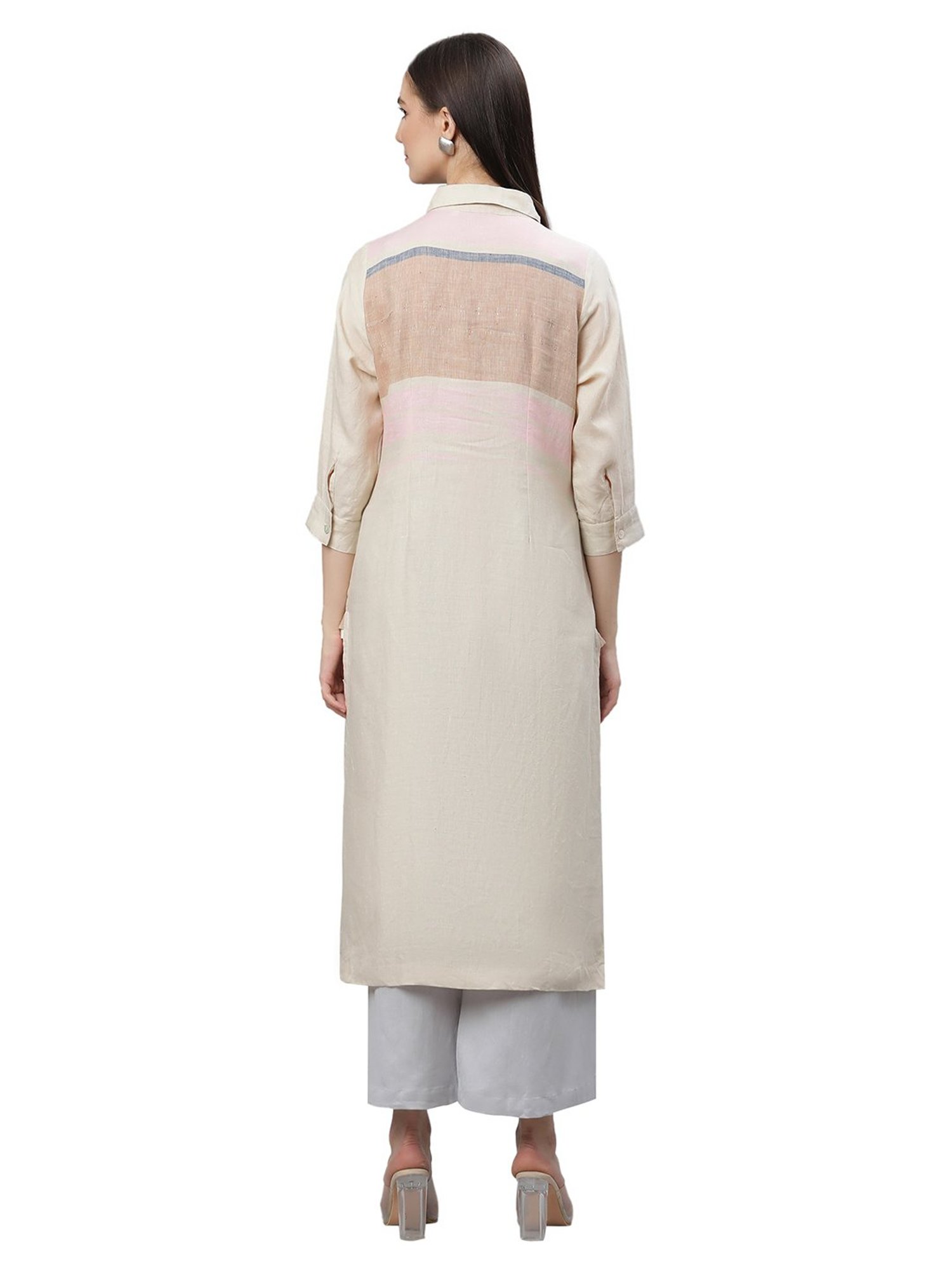 Linen Club Woman Beige Linen A Line Kurta