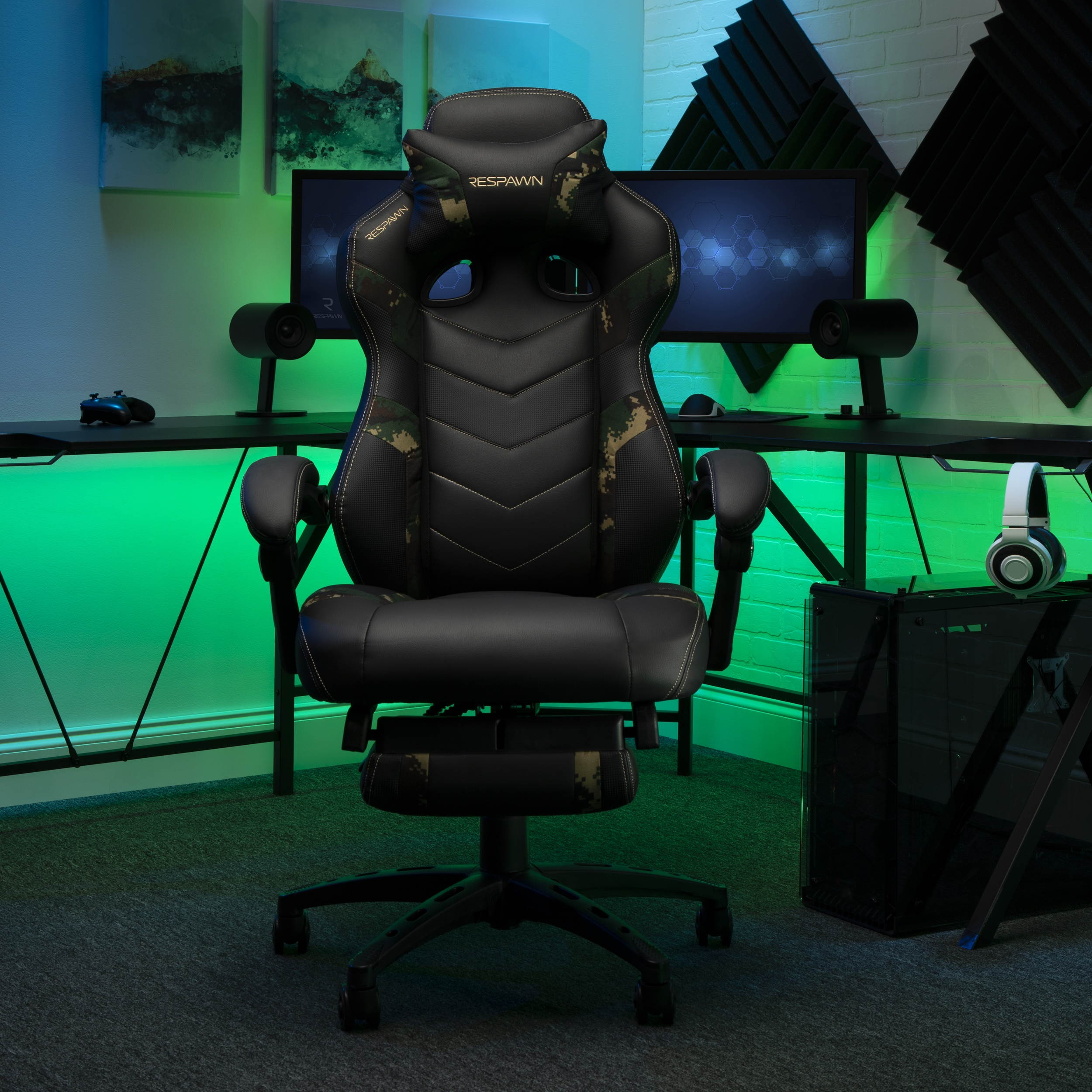 RESPAWN 110 Pro Racing Style Gaming Chair, Reclining Ergonomic Chair with Built-in Footrest, in Forest Camo (RSP-110V2-FST)