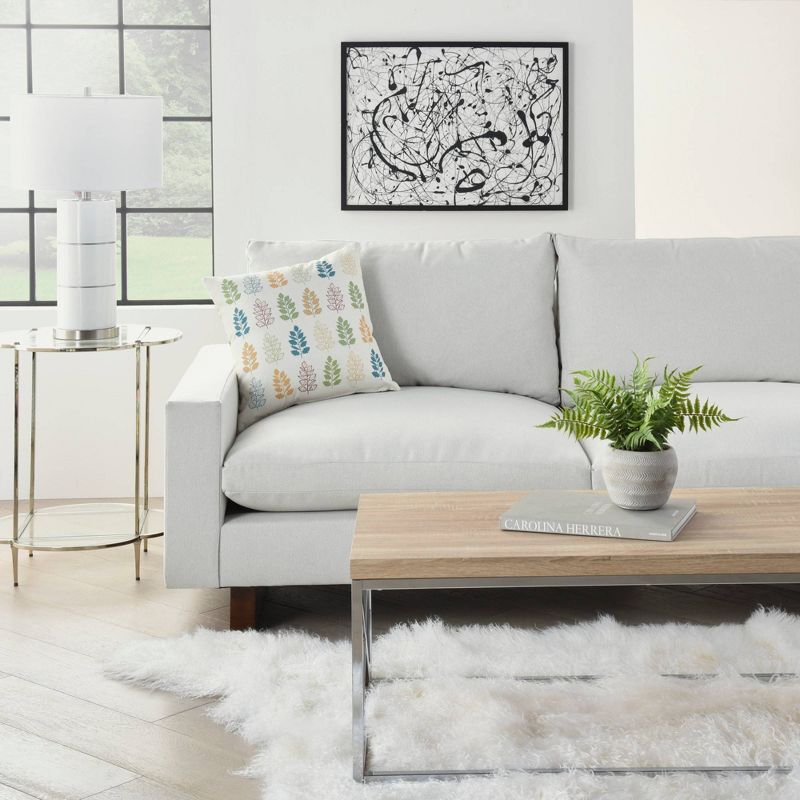 18"x18" Reversible Indoor/Outdoor Leaves and Chevron Print Square Throw Pillow - Mina Victory