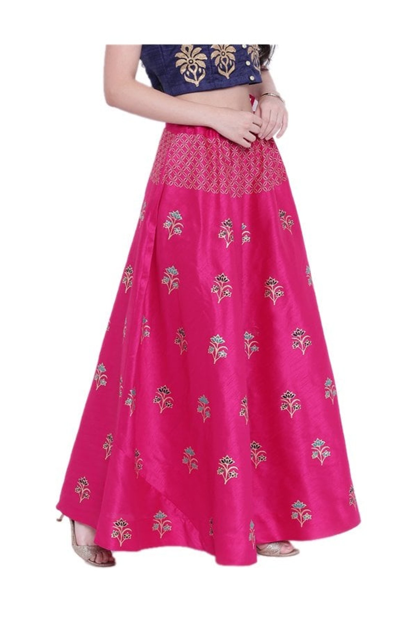 Studio Rasa Pink Printed Poly Silk Skirt