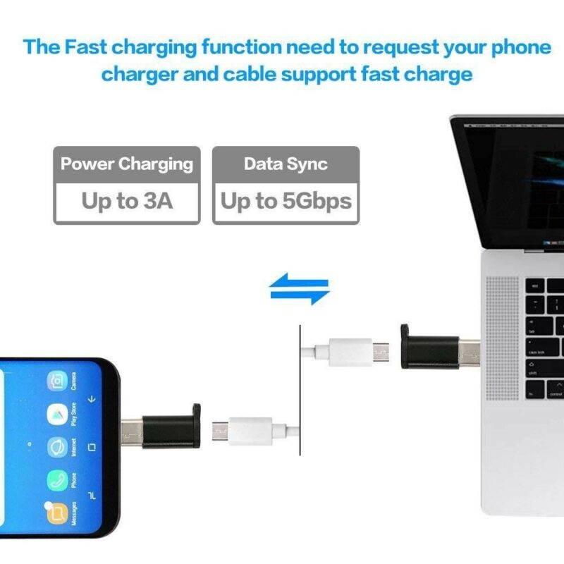 Micro USB to USB C Adapter, Micro USB to Type C Mini Converter, Grey