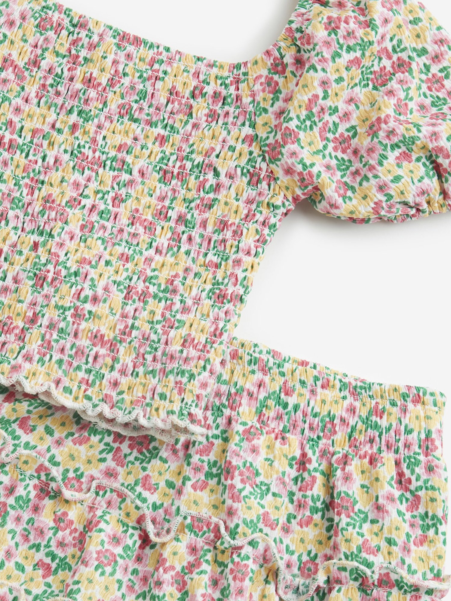 HOP Kids by Westside Yellow Floral Printed Top and Skirt Set