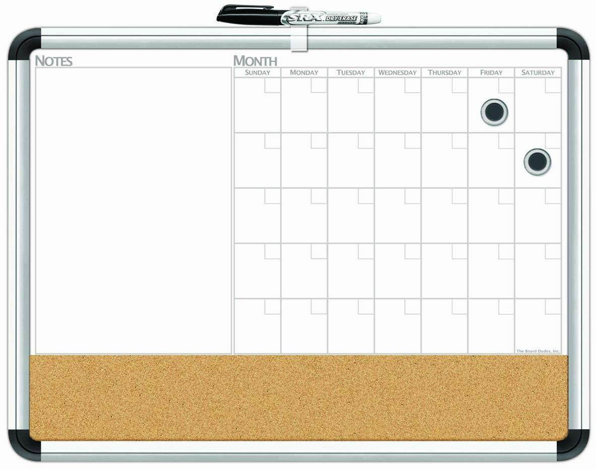 Board Dudes 17" x 23" Aluminum Framed Magnetic 3-In-1 Dry Erase Cork Calendar Board (CXP65)