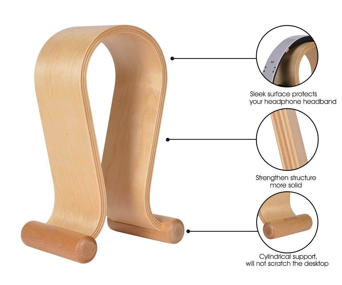 SAMDI Headset Stand Wood, Simple New Bee Earphone Stand, Holder, Mount with Wood Supporting Bar for All Headphones Size (Omega Walnut)