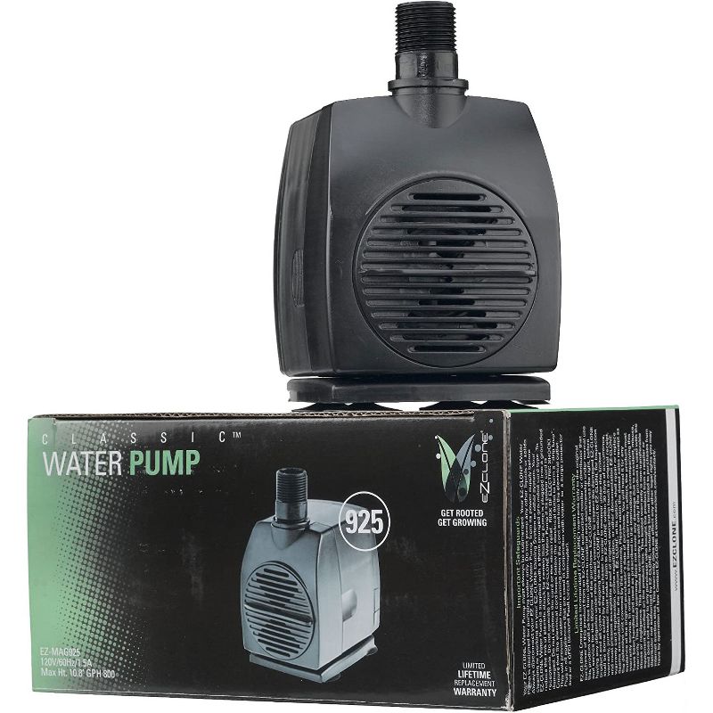 EZ Clone EZWP925 800 Gallon Per Hour Replacement High Output Submersible Plastic Hydroponics Pond Plant Water Aeration Pump, Black