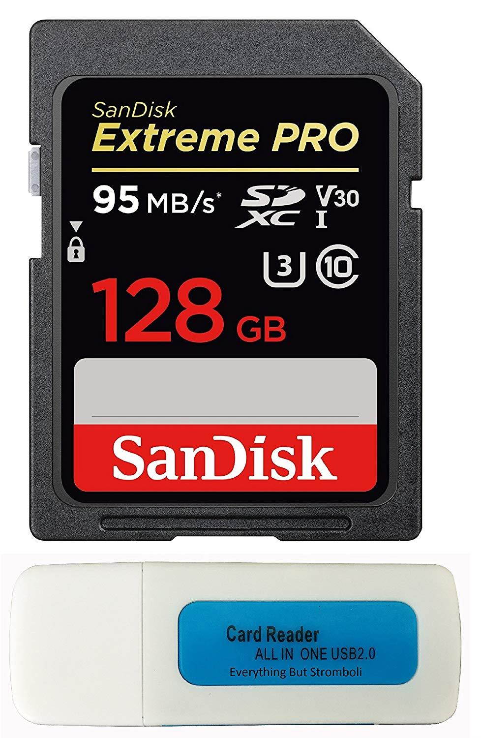 SanDisk Extreme Pro Memory Card Works with Nikon D3400, D3300, D750, D5500, D5300, D500, AW130, W100, L840, A900, P530 Digital Camera SD 4K with Everything But Stromboli Combo Reader (Class 10 128GB)