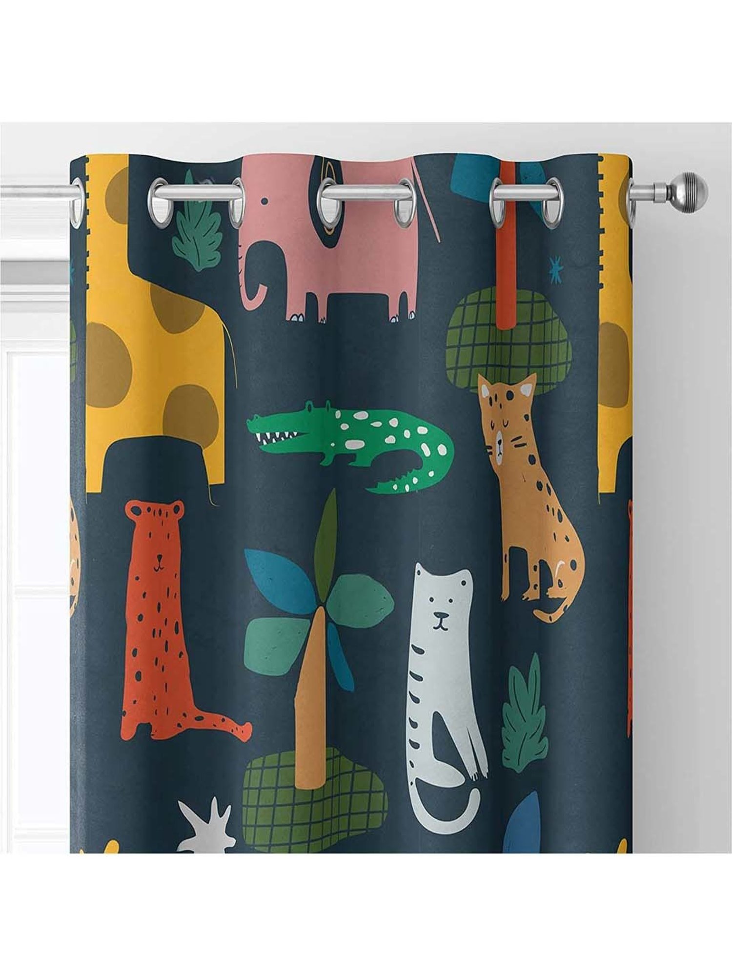 Urban Space Multicolor Polyester Window Curtain With Tieback & Eyelet