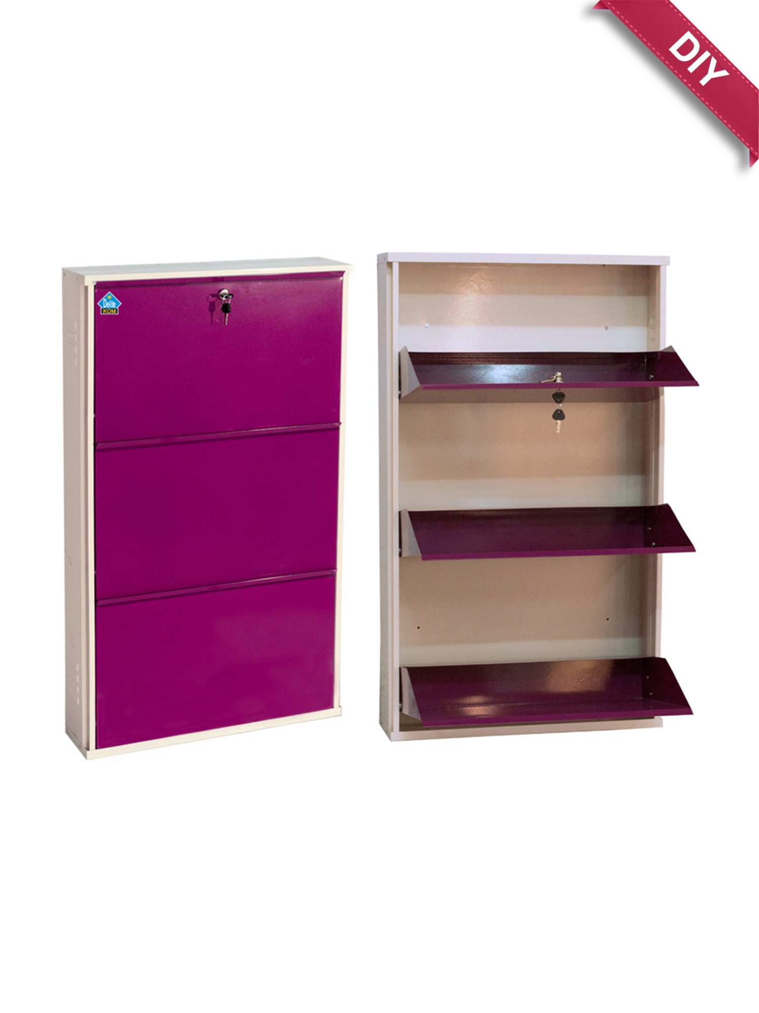 Delite Kom Metal Shoe Rack - 24" 3 Shelf, Ivory Violet, PowderCoat, Wall Mount, DIY