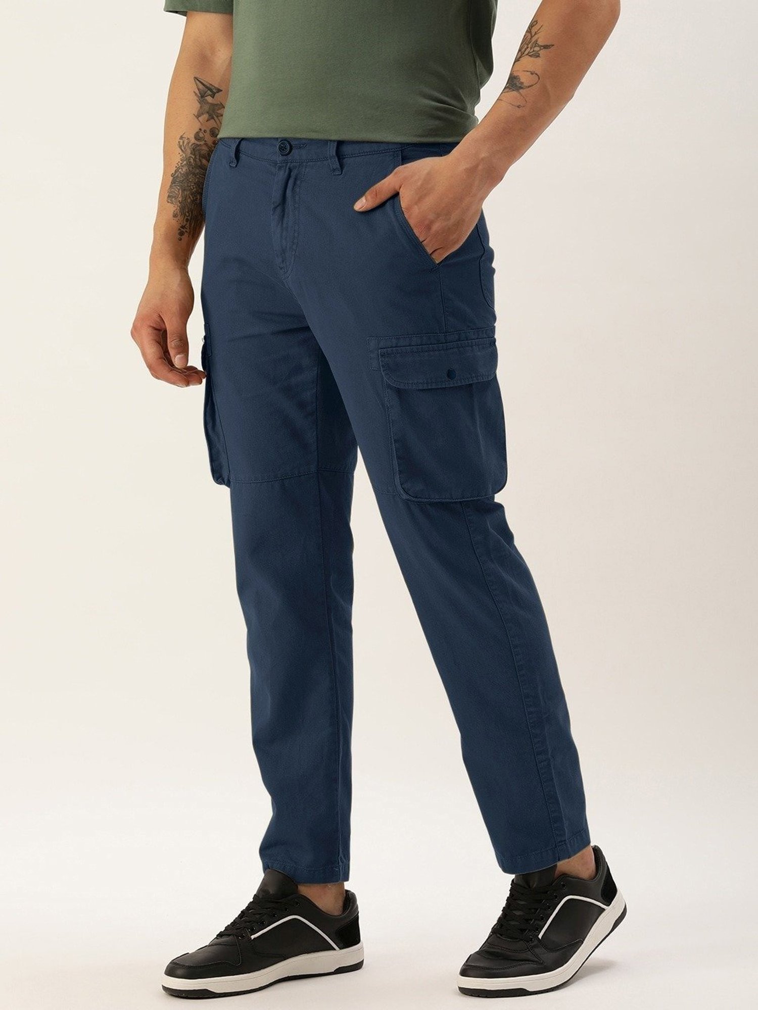 Ivoc Prussian Blue Cotton Regular Fit Cargos