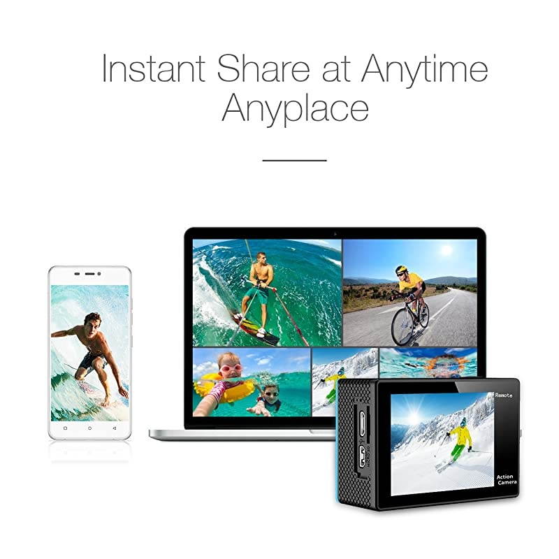 4K Wi-Fi Sports Action Camera Ultra HD Waterproof DV Camcorder 12MP 170 Degree Wide Angle LCD Screen/Remote, Royal Blue (EK7000BL)