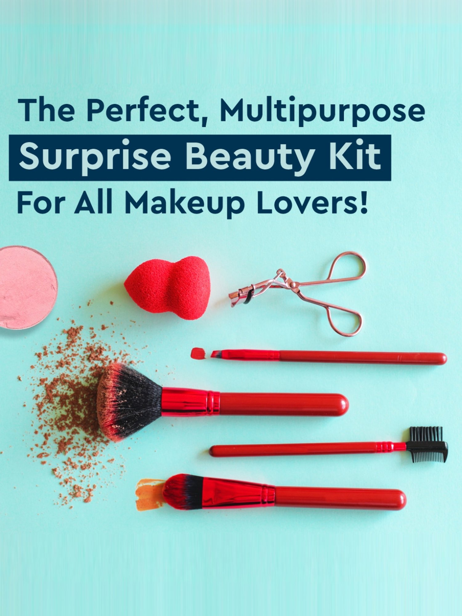 GUBB Beauty Kit - 4 Makeup Brushes with Eyelash Curler & Beauty Blender Makeup Sponge