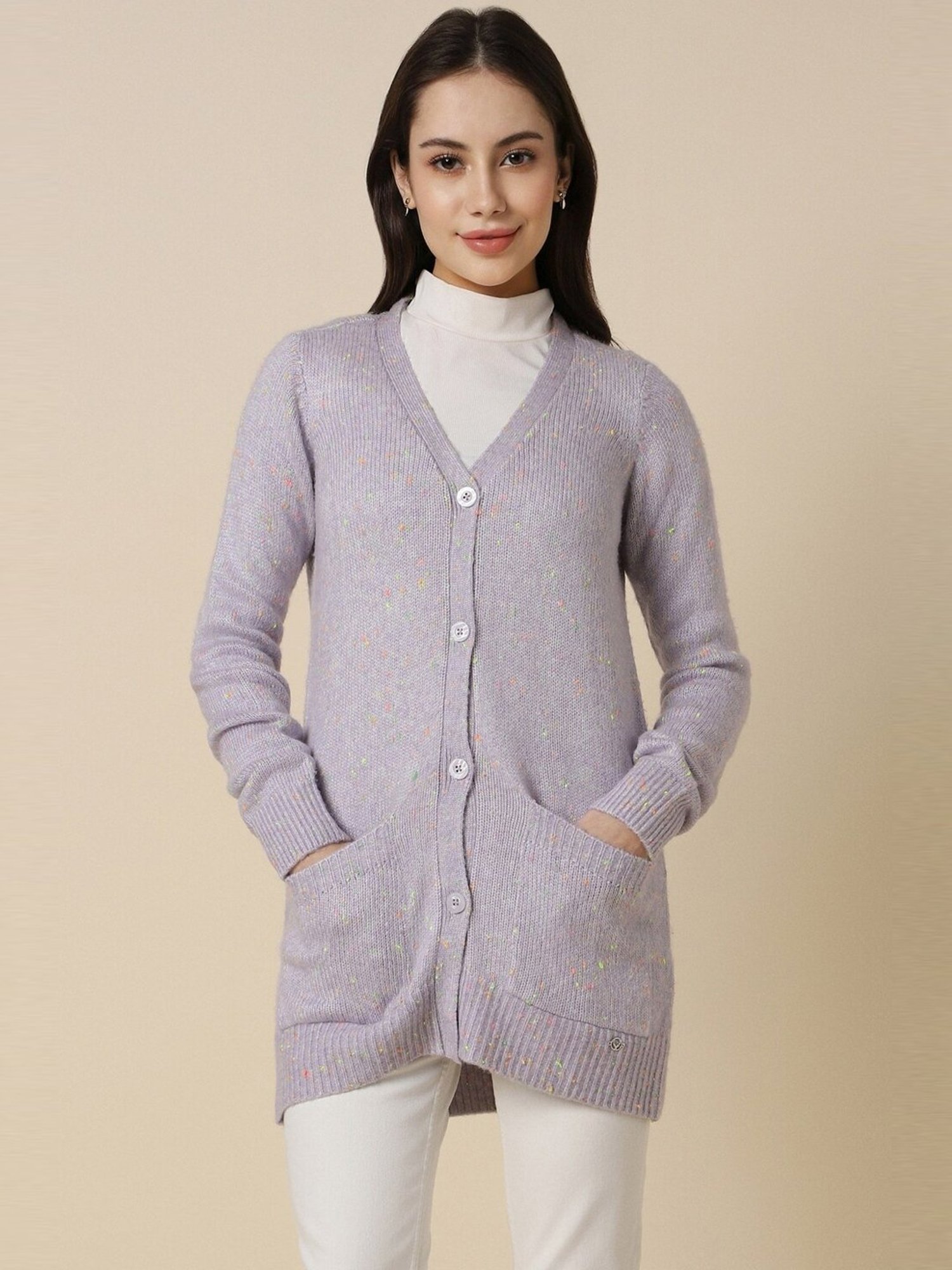 Allen Solly Purple Crochet Pattern Cardigan