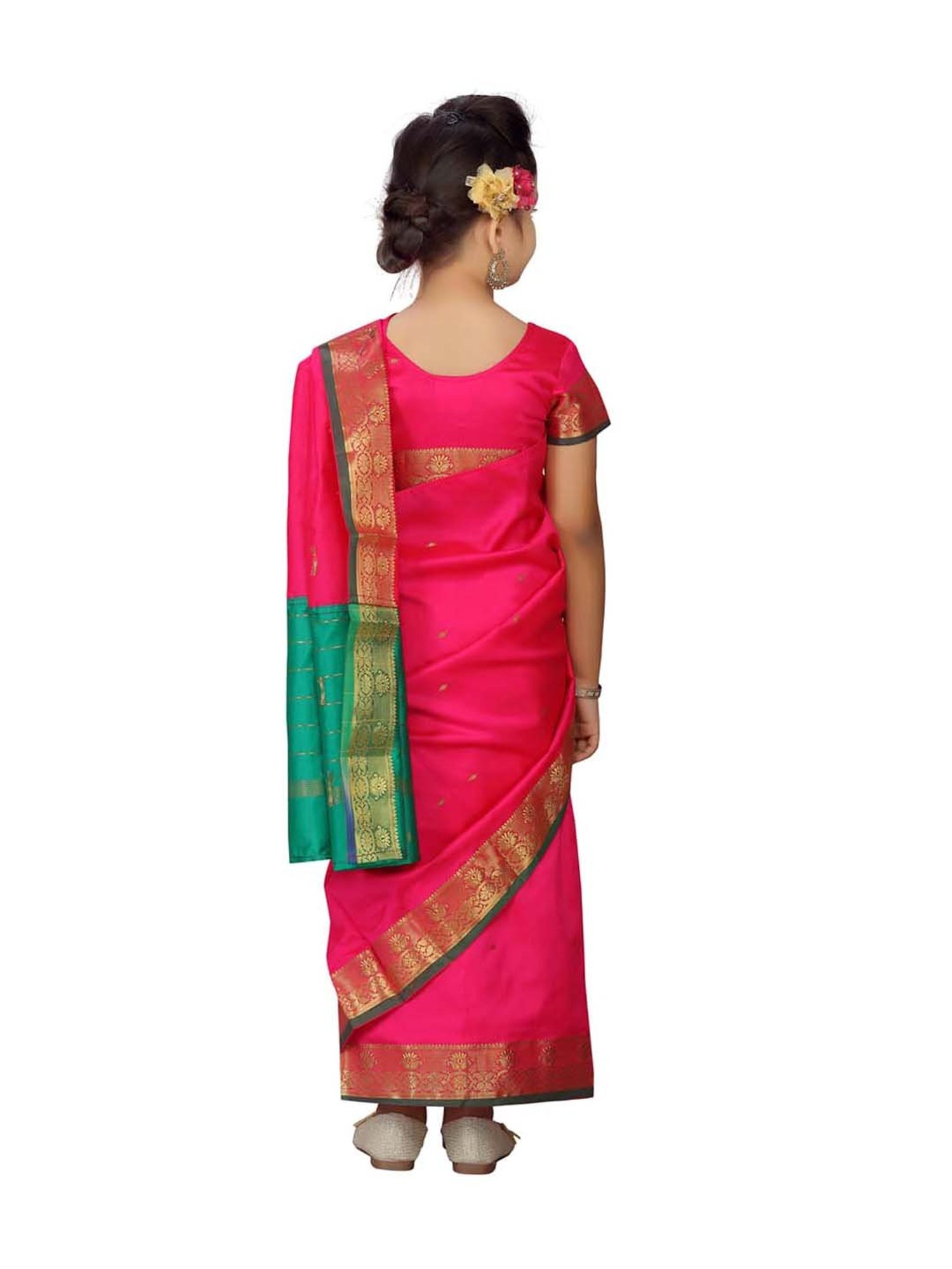 LilPicks Kids Green & White Regular Fit Saree