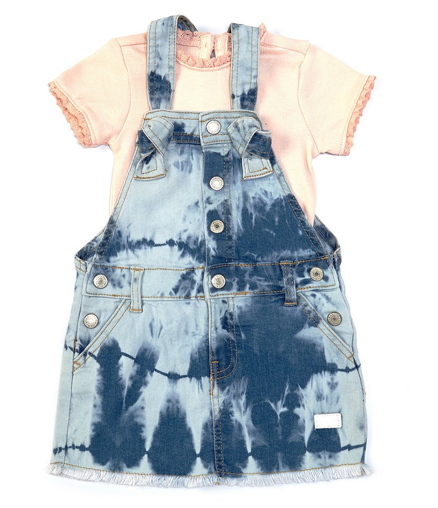 7 For All Mankind Baby Girls 12-24 Months Ribbed Short Sleeve Tee & Acid Wash Denim Jumper Set