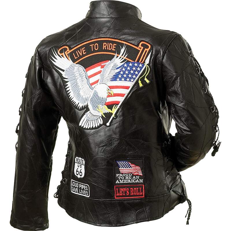 Diamond Plate Ladies' Rock Design Genuine Buffalo Leather Motorcycle Jacket