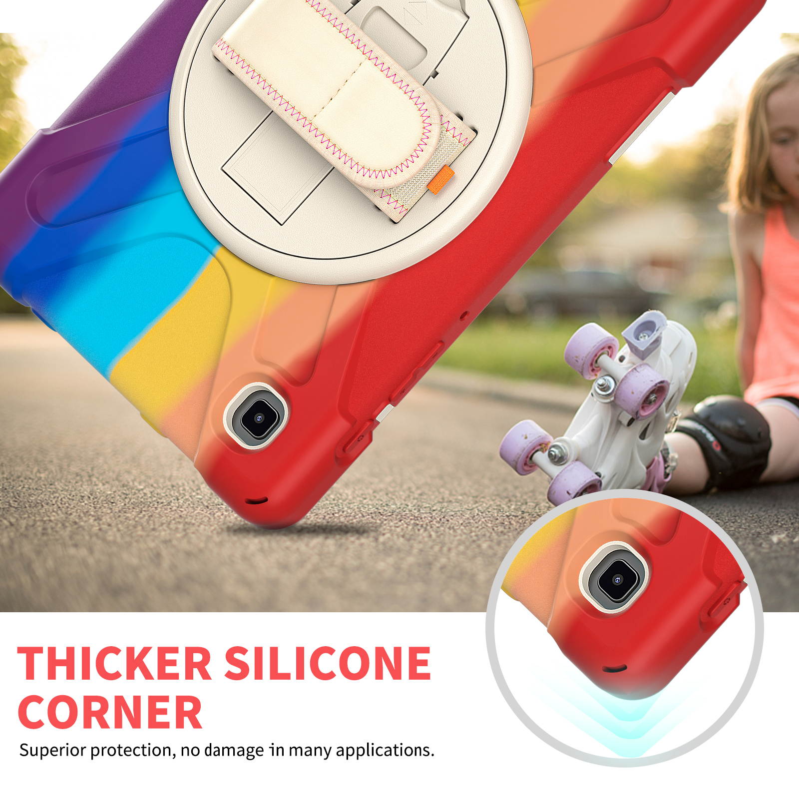 Galaxy Tab A7 Lite Case, Heavy Duty Rugged Shockproof Case with Adjustable Hand Strap, Carrying Shoulder Strap, Rotating Kickstand for Samsung galaxy Tab A7 Lite 8.7 inch 2021 Model SM-T220 SM-T225