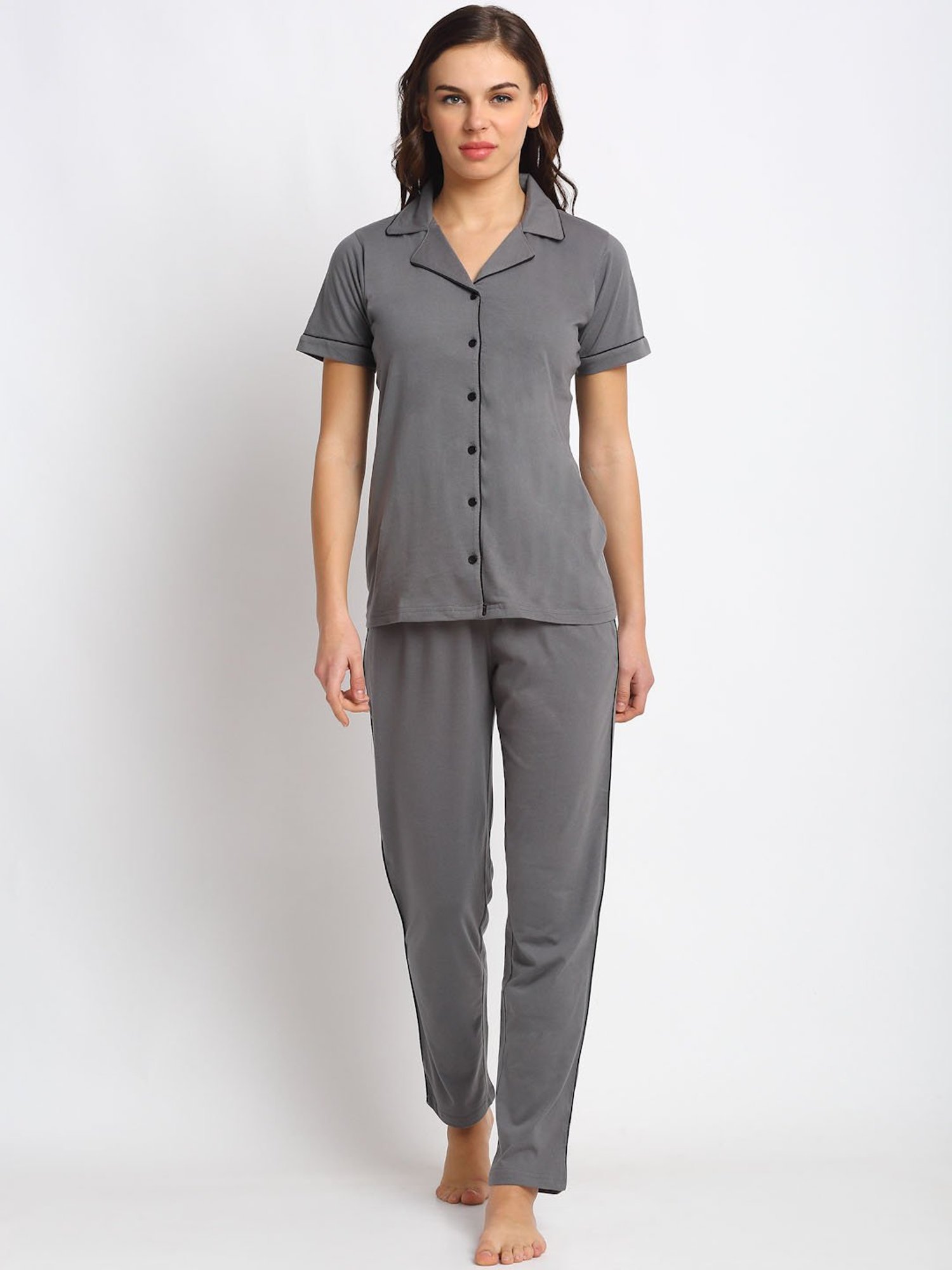 Boston Club Grey Cotton Shirt With Pyjamas
