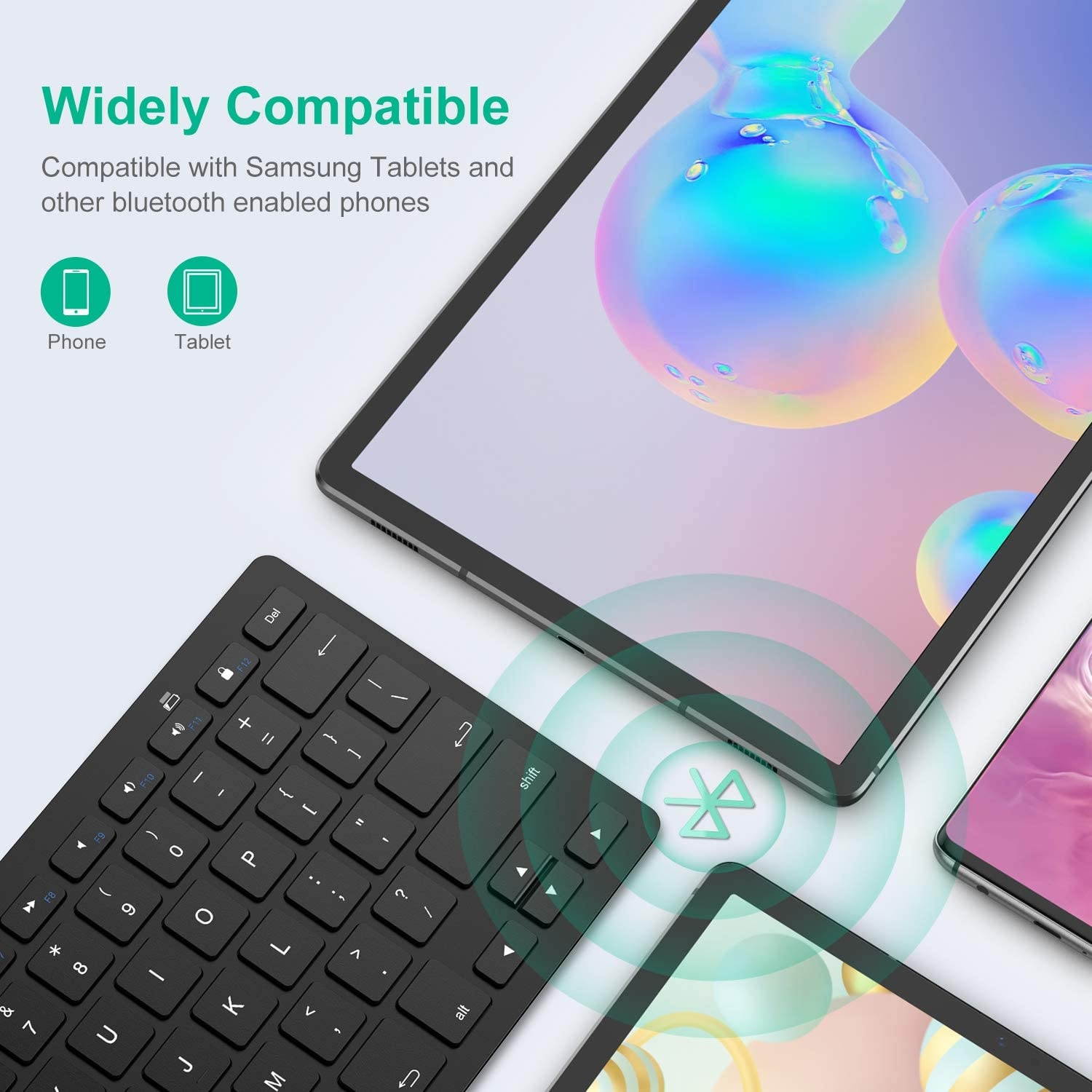 SPARIN Tablet Keyboard for Galaxy Tab A 10.1 / Tab A7, Bluetooth Keyboard for Galaxy Tab S7 Plus/Tab S7 / Tab S6 Lite/Tab S6 / Tab S5e and Other Bluetooth Enabled Tablets and Phones, Black