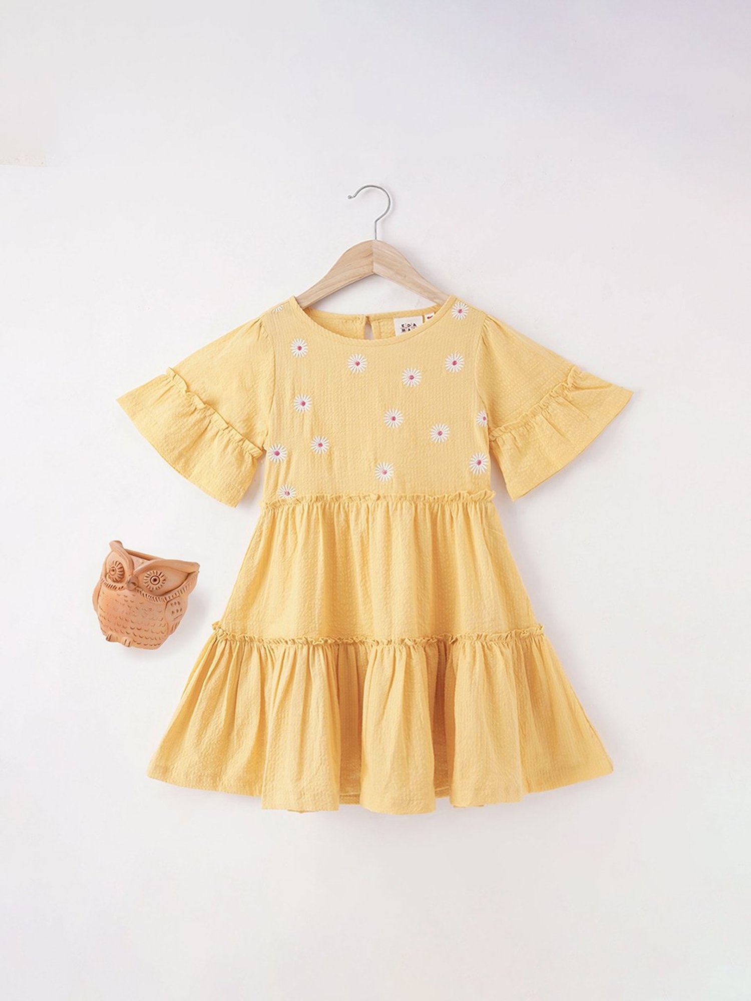Ed-a-Mamma Kids Yellow Embroidered Dress