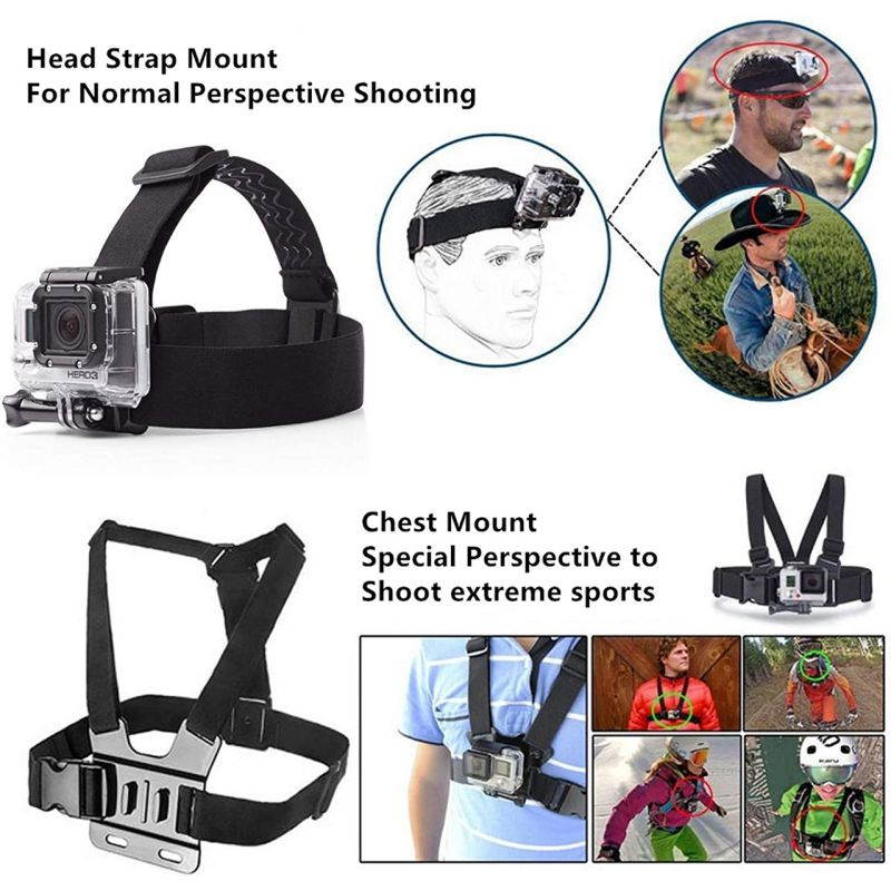ROME CARE 2 in 1 Chest Mount Harness Chesty Head Mount Strap for Action Camera Compatible with GoPro Hero 9, 8,Max,Go Pro Hero 7, 6, 5, 4, Session, 3+, 3, 2, 1, Hero (2018), Fusion, DJI Osmo,AKASO