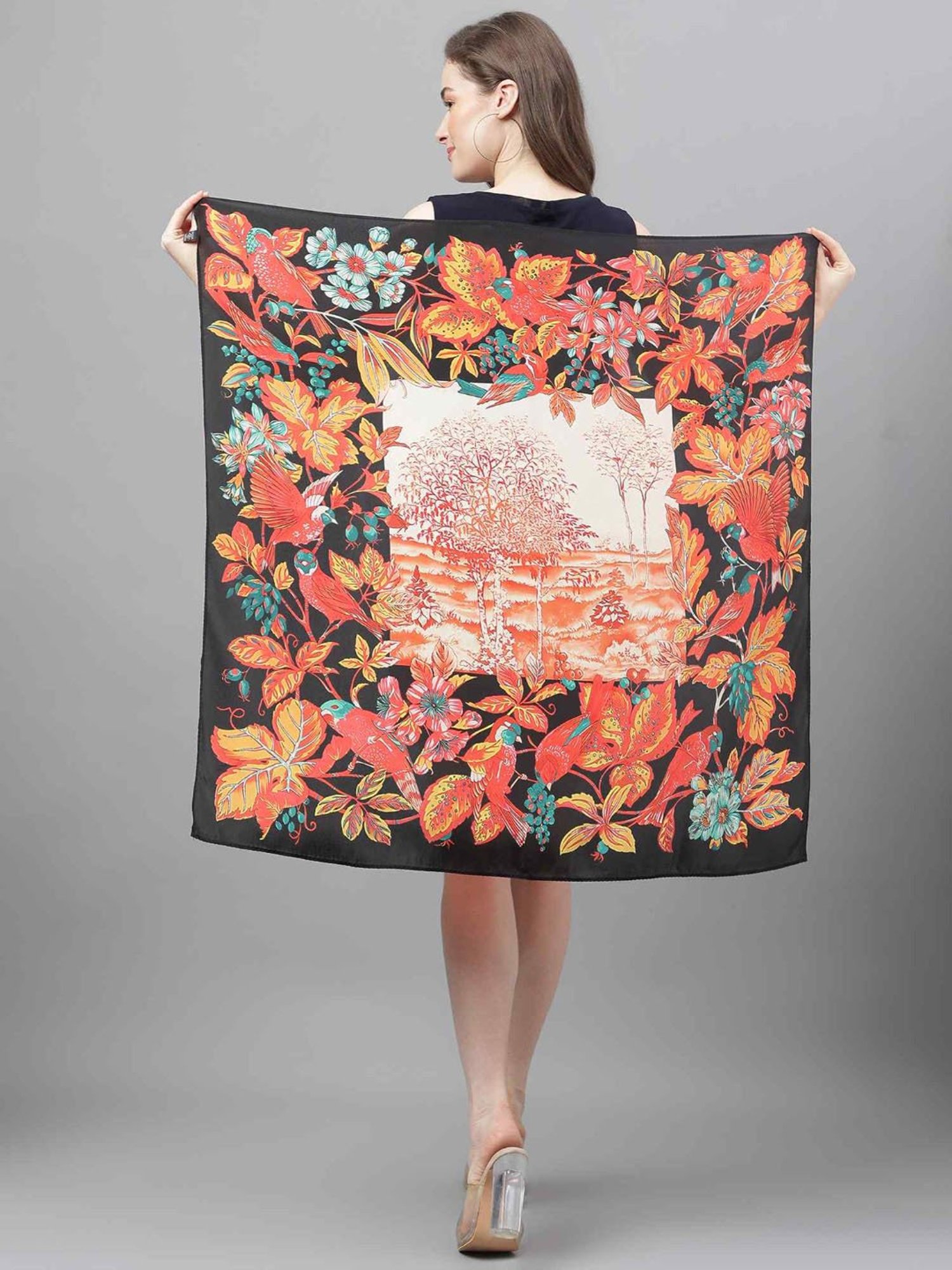 Tossido Black Floral Scarf & Bag Scarf Set