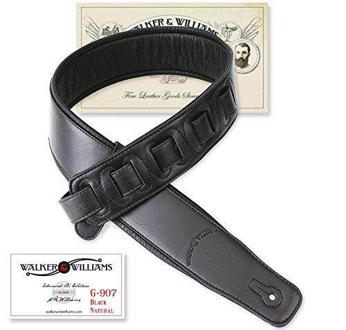 walker & williams g907 black leather guitar strap with padded glove leather back