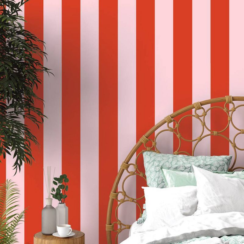 Tempaper Striped Peel and Stick Wallpaper Playhouse Pink