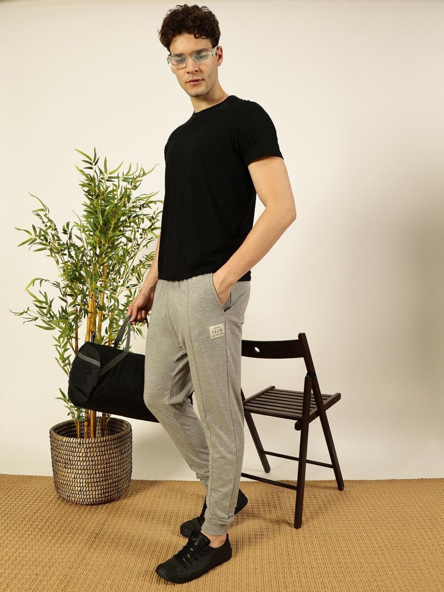 Thomas Scott Grey Melange Straight Fit Texture Joggers
