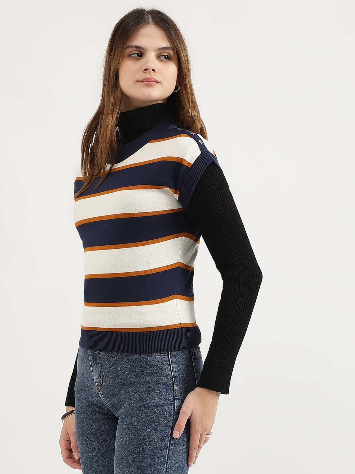 United Colors of Benetton Blue Cotton Striped Top