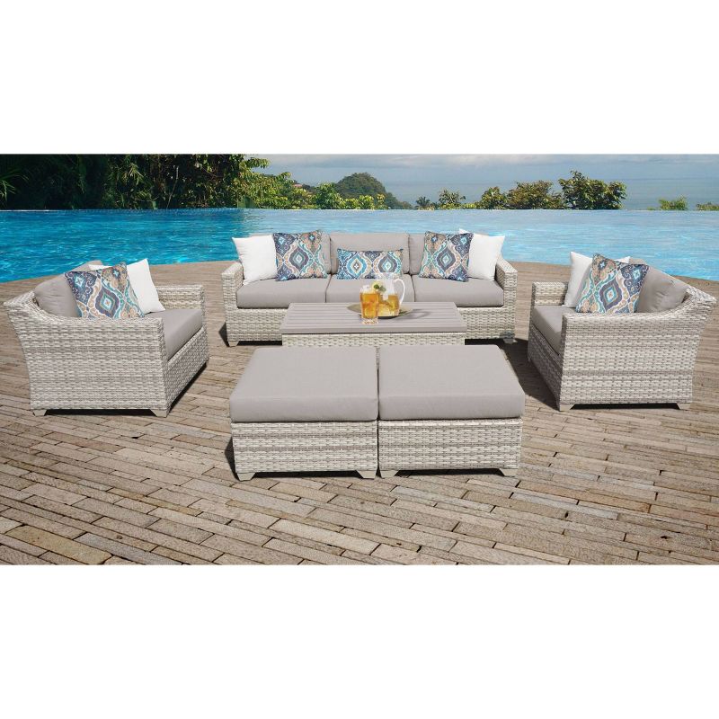 Fairmont 8pc Patio Sectional Seating Set with Club Chairs & Cushions - Beige - TK Classics