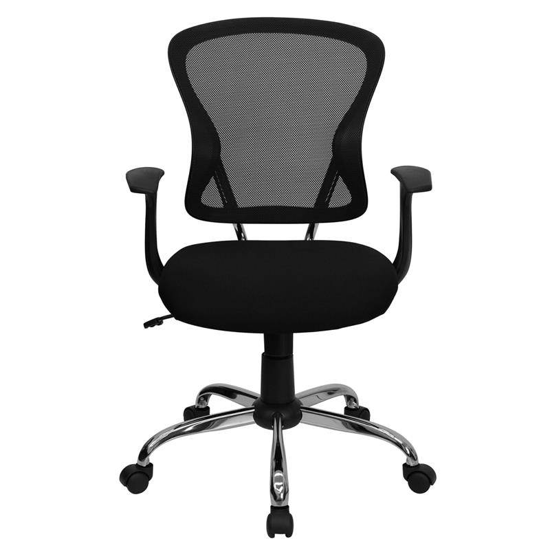 Mid-Back Black Mesh Swivel Task Chair with Chrome Base and Arms