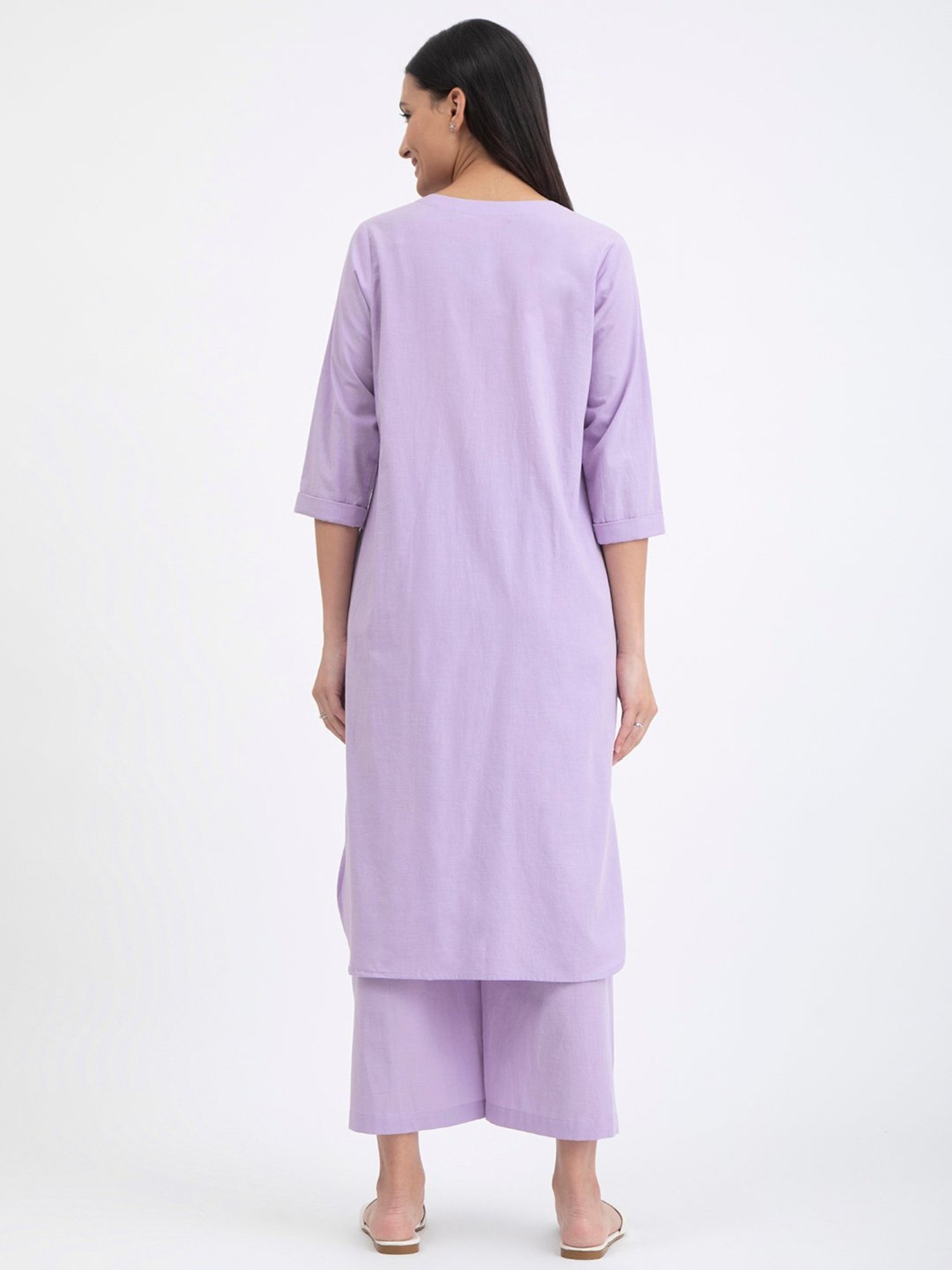 Pink Fort Lavender Cotton Relaxed Fit Kurta
