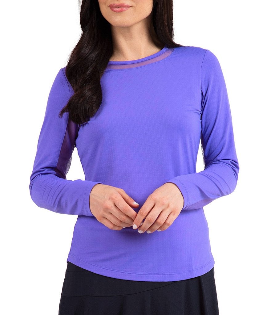 IBKUL Long Sleeve Mesh Inlay Crew Neck Top