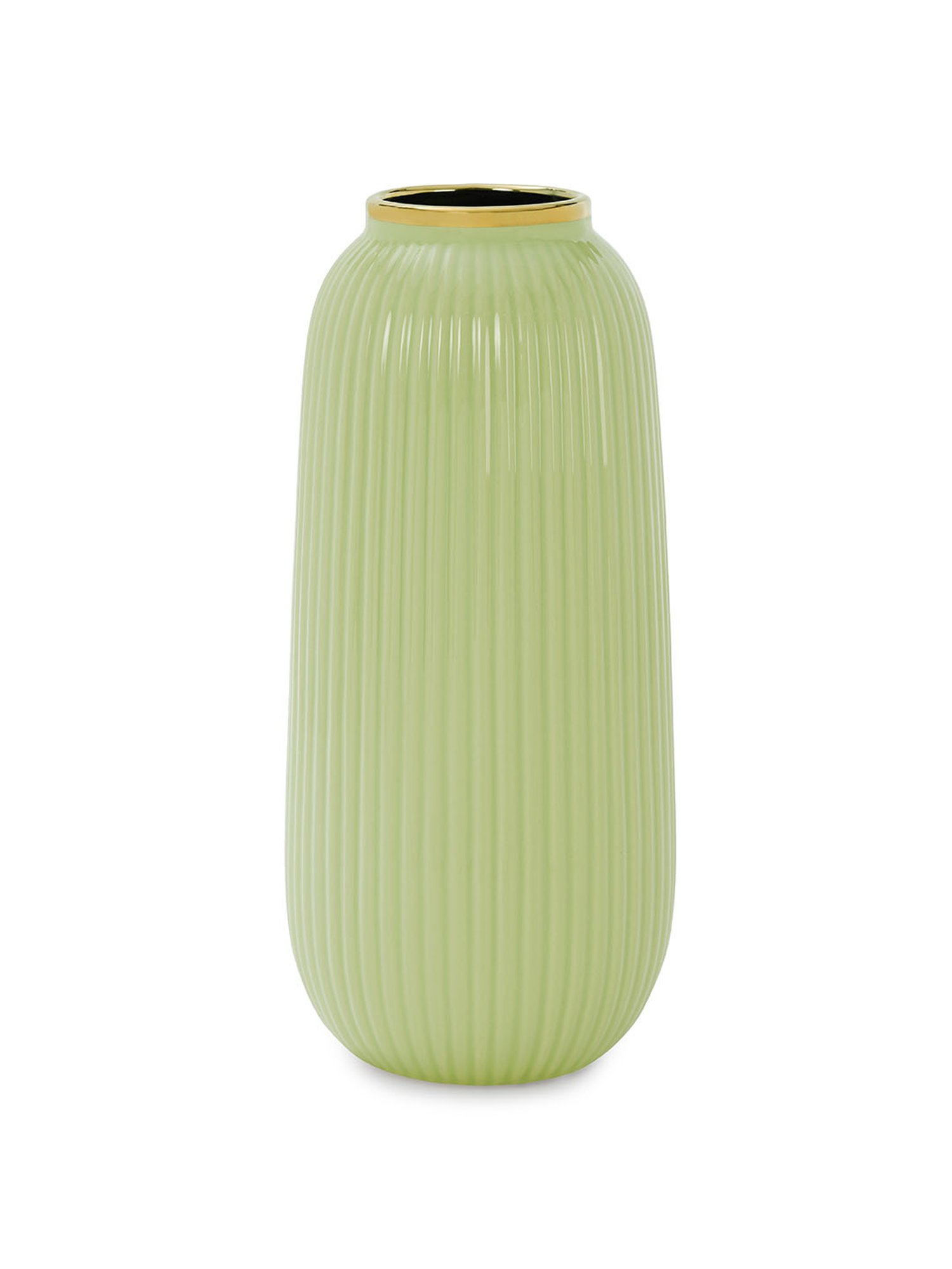 Pure Home and Living Green Ceramic Ribbed Vase