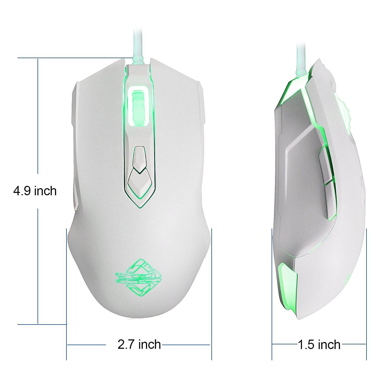 Ajazz AJ52 Watcher RGB Backlit Ergonomic Gaming Mouse, 2500 DPI A5050 7 Programmable Buttons Wired Gaming Mice for Windows Mac OS Linux, Competitor White Star