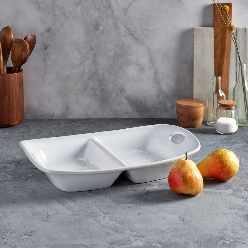 Stoneware 2-Section Rectangular Serving Platter with Handles - Tabletops Gallery