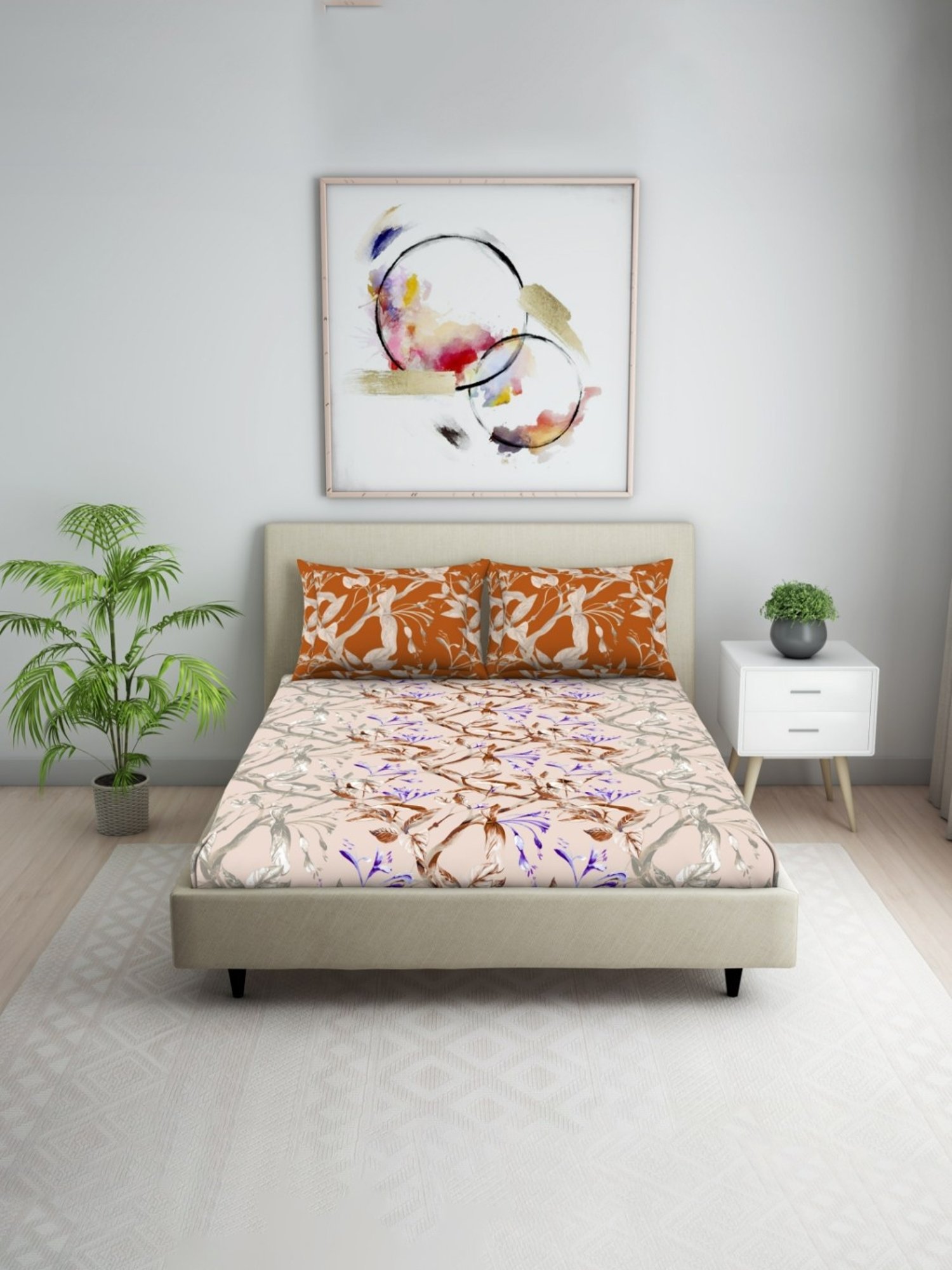 Welspun Brown 144 TC Cotton Queen Bed Sheet with 2 Pillow Covers