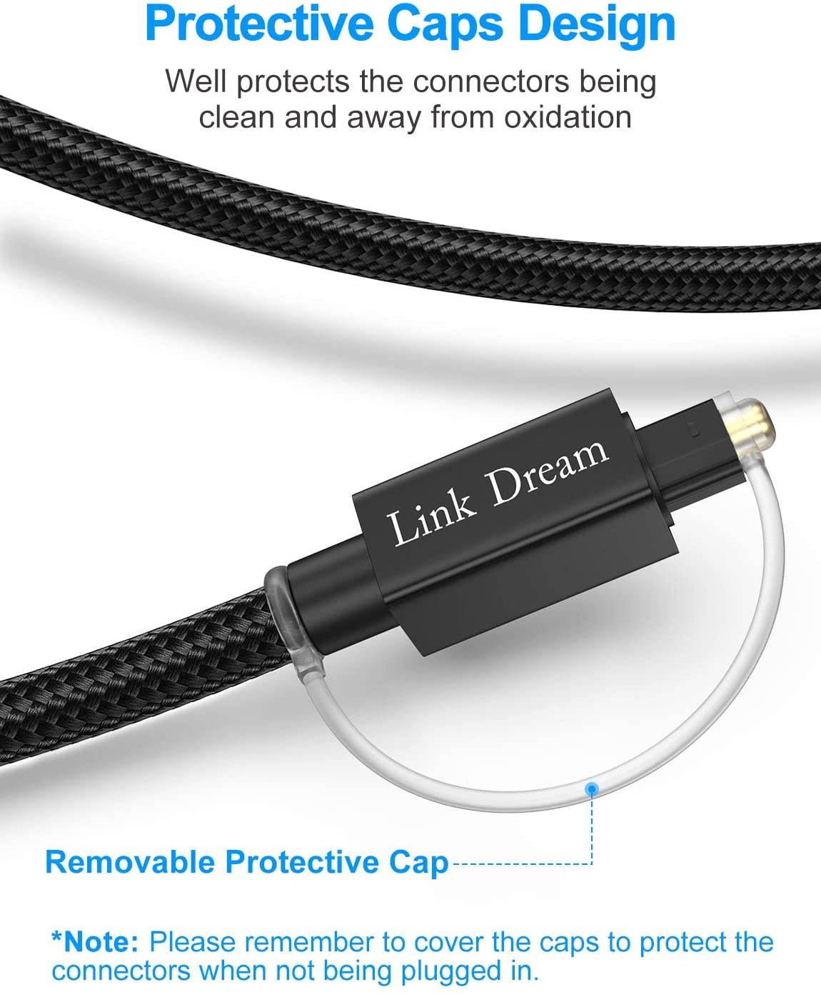 Optical Audio Cable Link Dream 10 Feet Digital Audio Optical Cable Fiber Toslink Optical Cable with 24 Gold-Plated Connectors Nylon Braided Optical Cable for Sound Bar TV Xbox PS4 & More