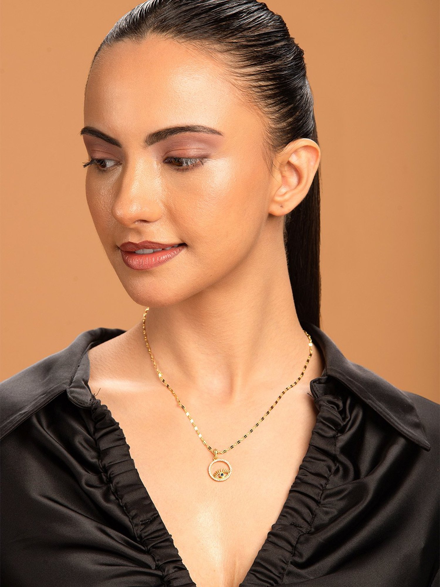 Prita by Priyaasi Gold-Plated Studded Circle Evil Eye Necklace