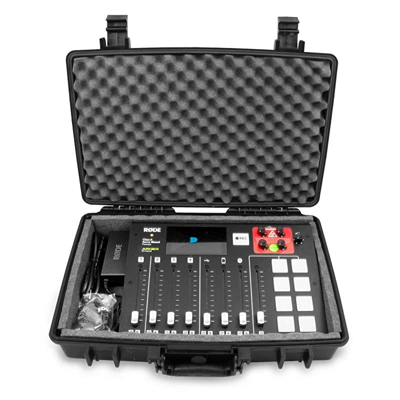 Waterproof Mixer Carry Case Fits Rode Rodecaster Pro Podcast Production Studio and Adapter Hard Carry Case With Padded Foam