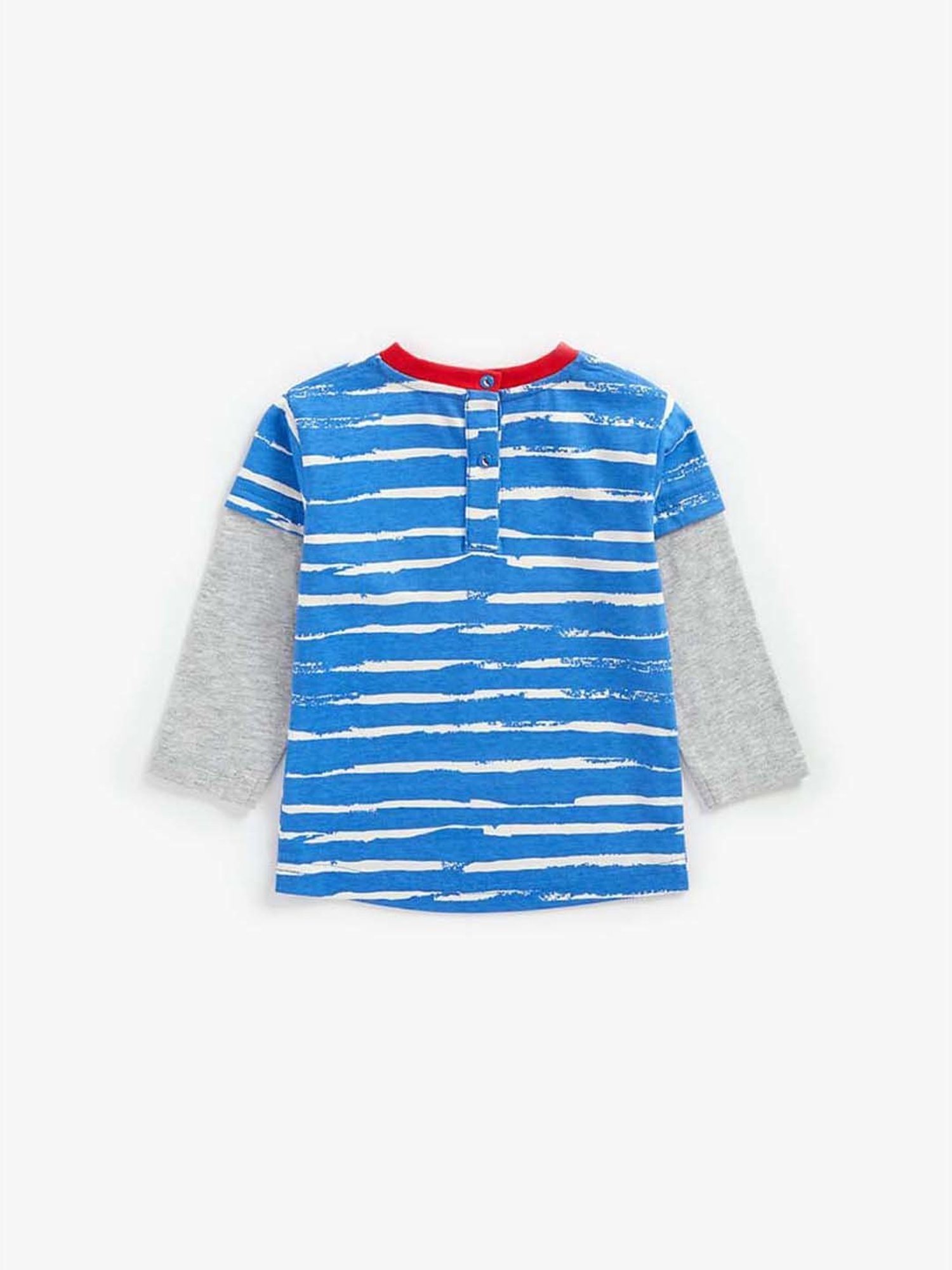 Mothercare Kids Blue & Grey Cotton Striped Full Sleeves T-Shirt